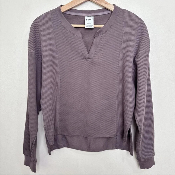 Nike Yoga Womens Xsmall Waffle  Knit Slit Neck Shirt - Picture 4 of 16